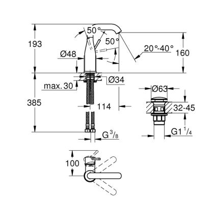 GROHE 23798001 - ESSENCE pesuallashana DN 15, koko M, kiiltävä kromi
