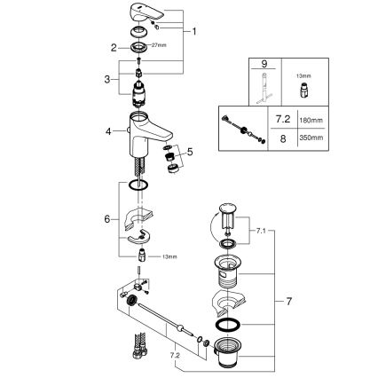 GROHE 23809000 - START FLOW -pesuallashana DN 15, kiiltävä kromi