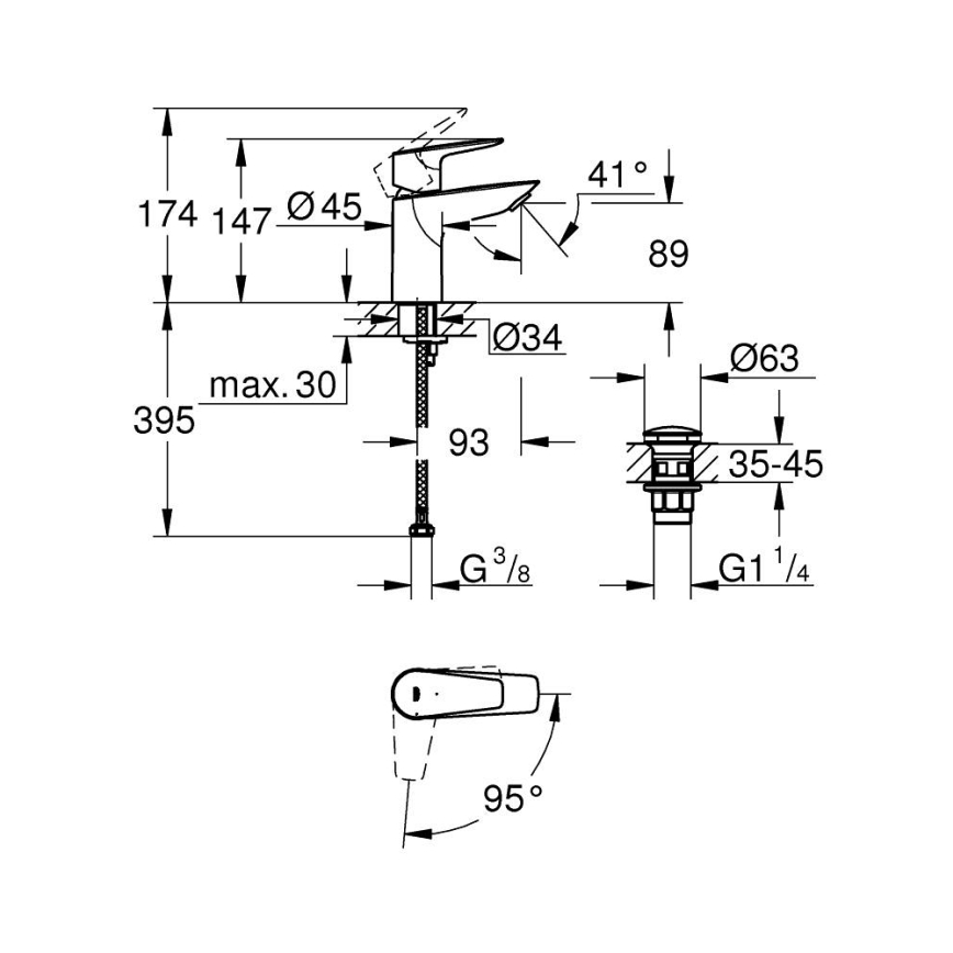 GROHE 23900001 - Pesuallashana START EDGE, koko S, kiiltävä kromi