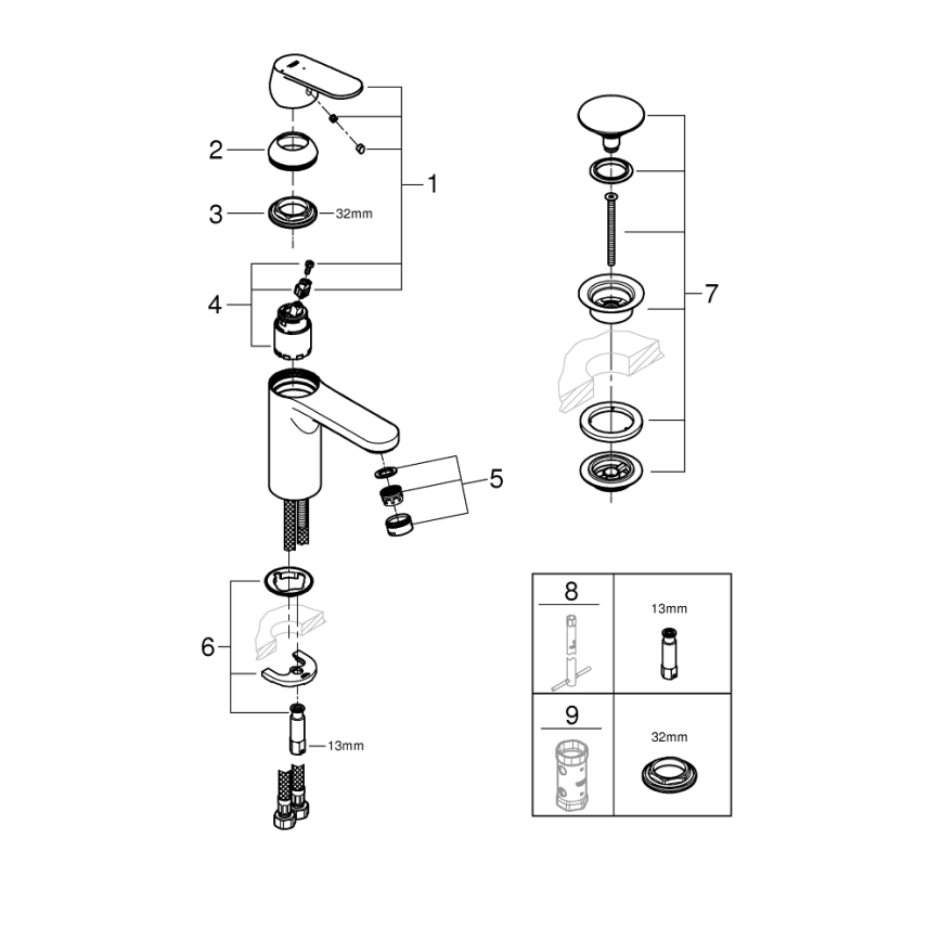GROHE 23928000 - Pesuallashana DN 15, M-koko, kiiltävä kromi