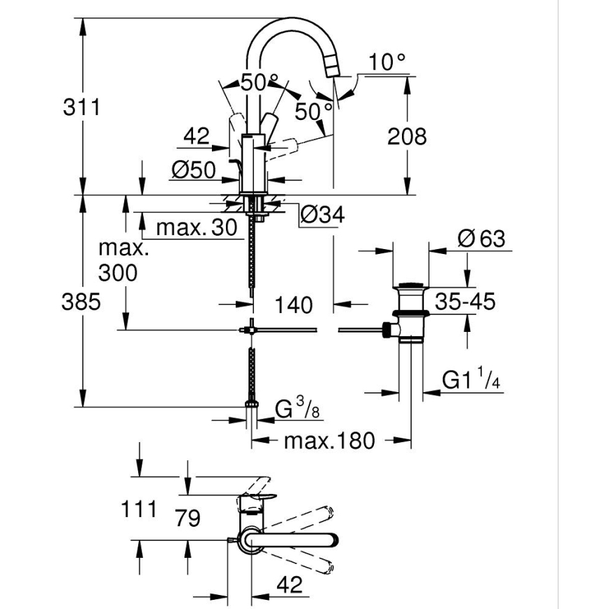 GROHE 24203002 - Pesuallashana START, koko L, kiiltävä kromi
