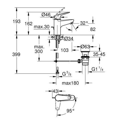 GROHE 24322001 - SWIFT pesuallashana DN 15, kiiltävä kromi