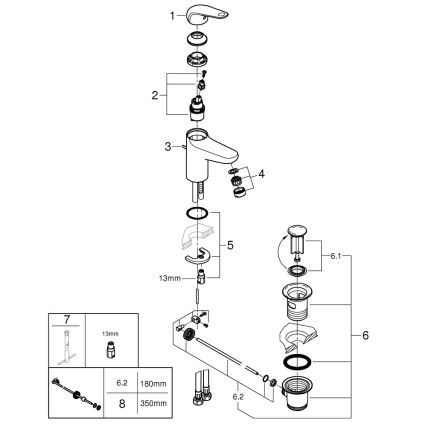 GROHE 24325001 - SWIFT pesuallashana DN 15, koko M, kiillotettu kromi