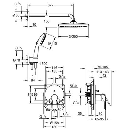 GROHE 25292000 - Seinään upotettava suihkujärjestelmä START VITALIO START 250 kromi