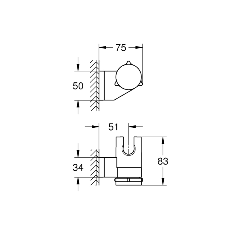 GROHE 26183001 - Suihkun seinäteline VITALIO UNIVERSAL, kiiltävä kromi