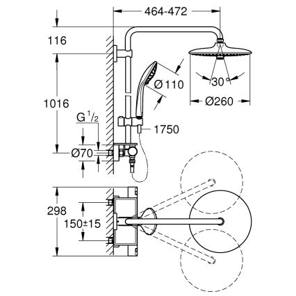 GROHE 26403001 - Suihkujärjestelmä VITALIO JOY 260 450 mm kiillotettu kromi