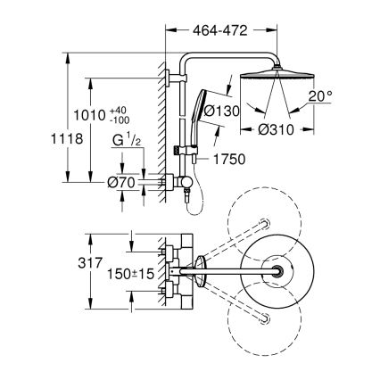 GROHE 26648000 - Suihkusetti RAINSHOWER SMARTACTIVE 310 450 mm kiiltävä kromi