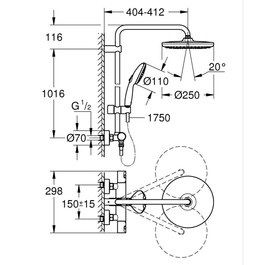 GROHE 26677001 - Suihkusetti VITALIO START SYSTEM 250 kiiltävä kromi