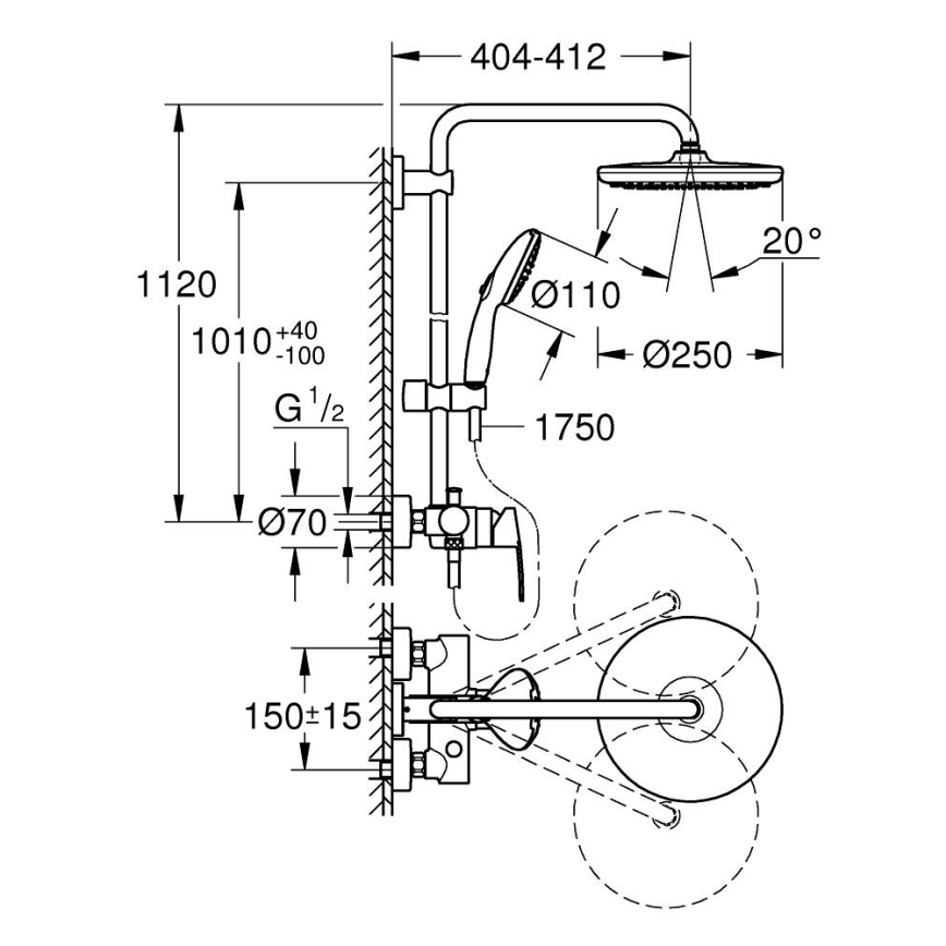 GROHE 26679001 - Suihkujärjestelmä VITALIO START 250 390 mm, kiiltävä kromi