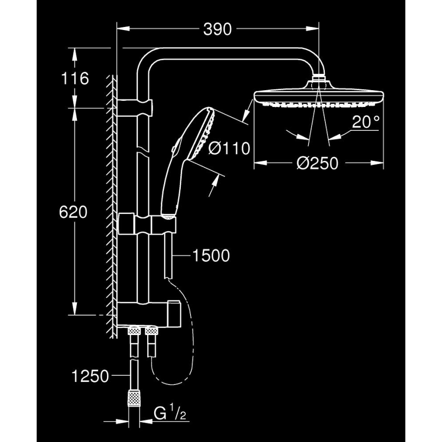 GROHE 26680001 - Suihkujärjestelmä VITALIO START SYSTEM 250 390 mm metalli, kromi