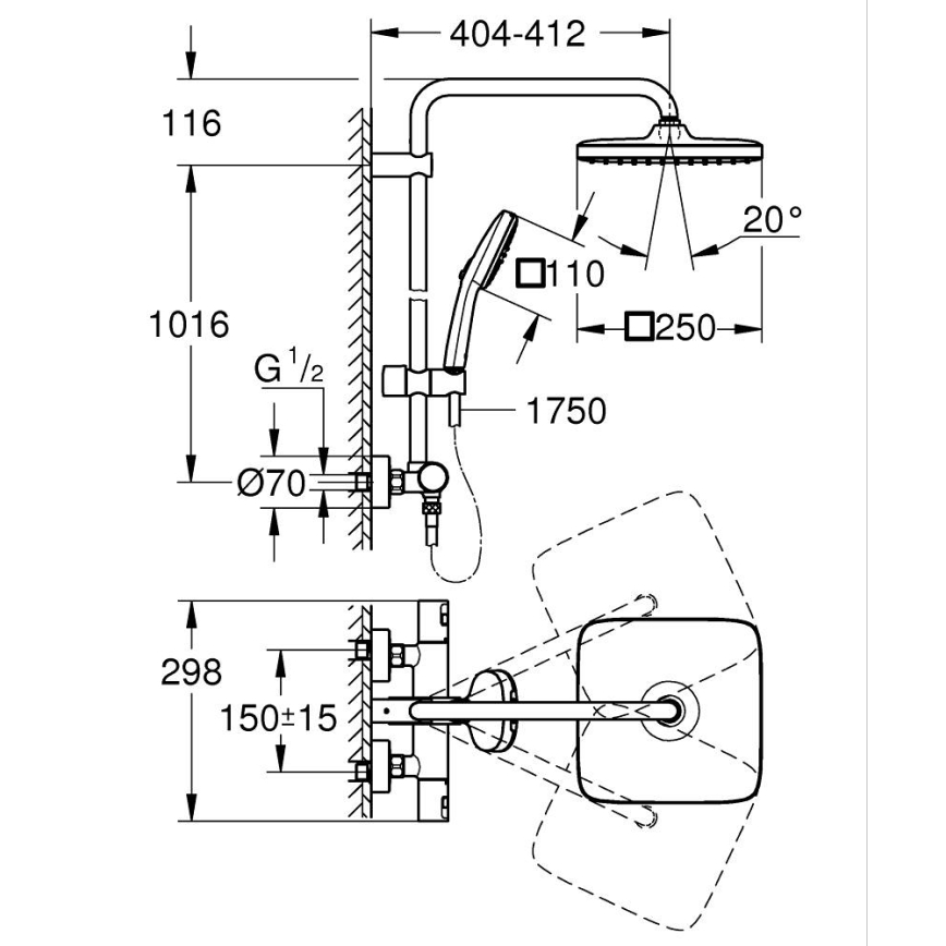 GROHE 26696001 - Suihkusetti VITALIO COMFORT 250 250 × 250 mm kiillotettu kromi