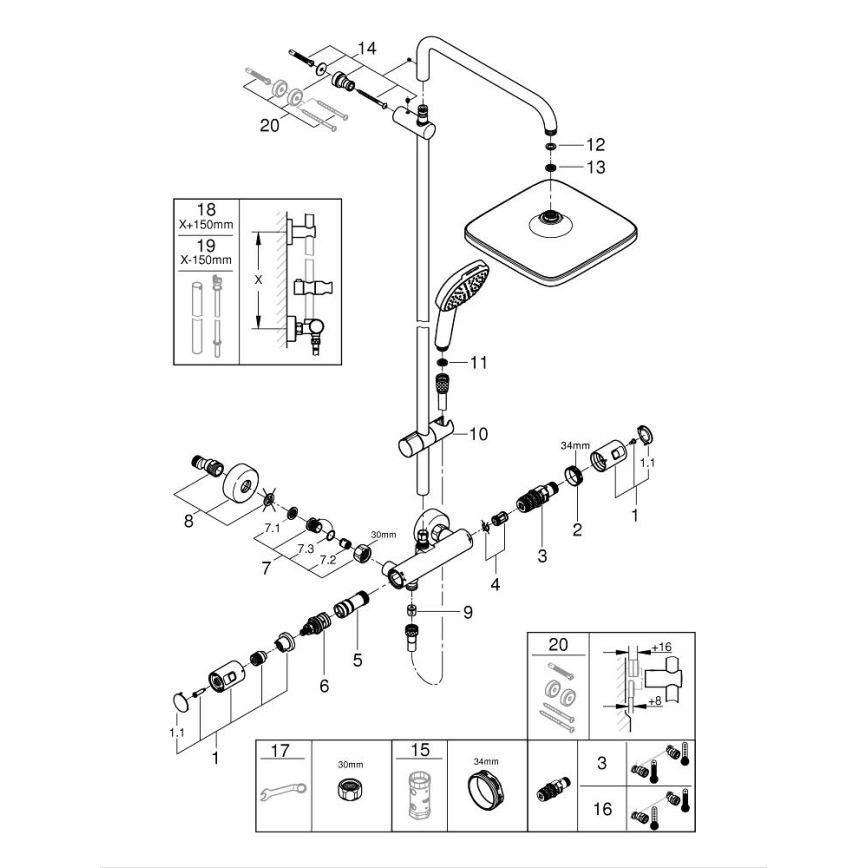 GROHE 266962431 - Suihkujärjestelmä VITALIO COMFORT 250 250 × 250 mm musta