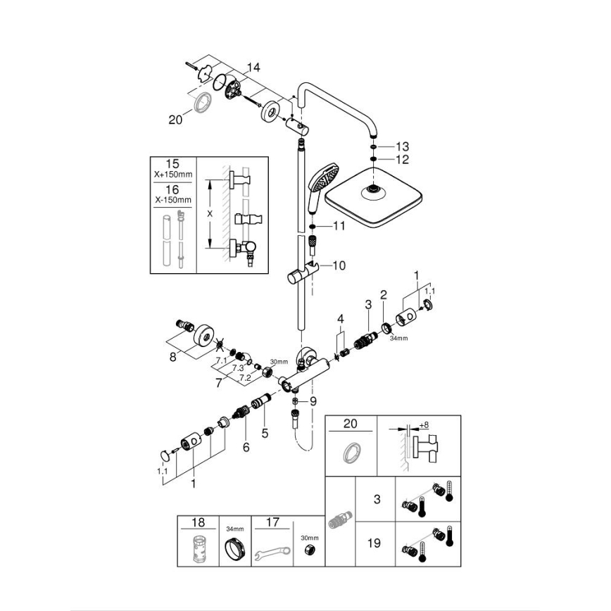 GROHE 26697001 - Suihkujärjestelmä VITALIO COMFORT 250 250 × 250 mm kiiltävä kromi