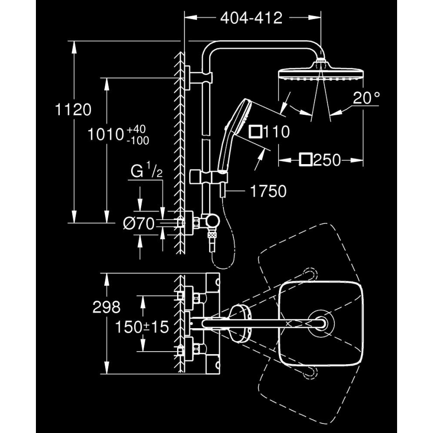 GROHE 26697001 - Suihkujärjestelmä VITALIO COMFORT 250 250 × 250 mm kiiltävä kromi