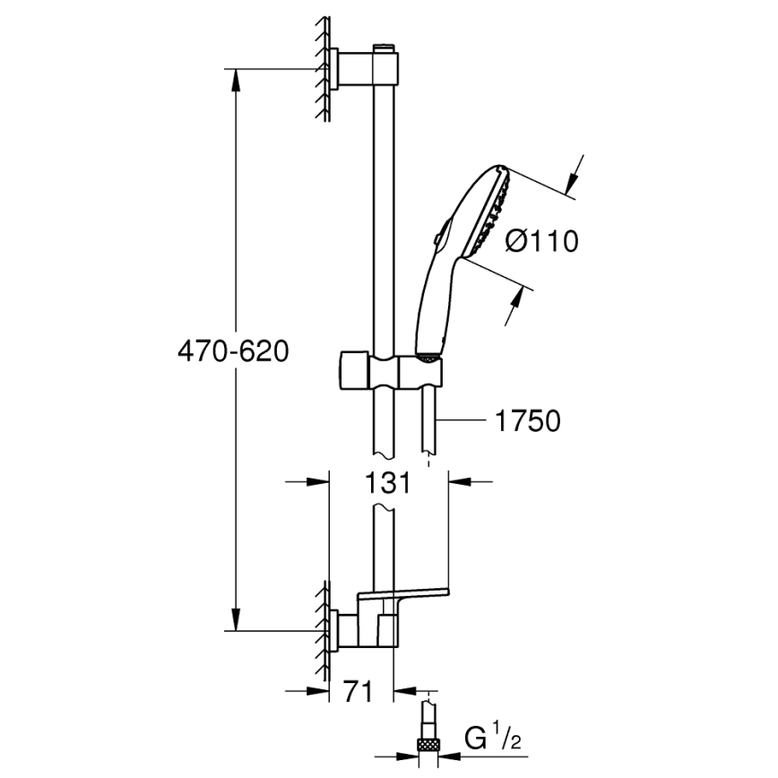 GROHE 26952001 - Suihkusetti VITALIO START 110 600 mm, kiiltävä kromi