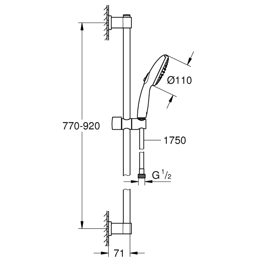 GROHE 26955001 - VITALIO START 110 suihkusarja 900 mm ruostumaton teräs