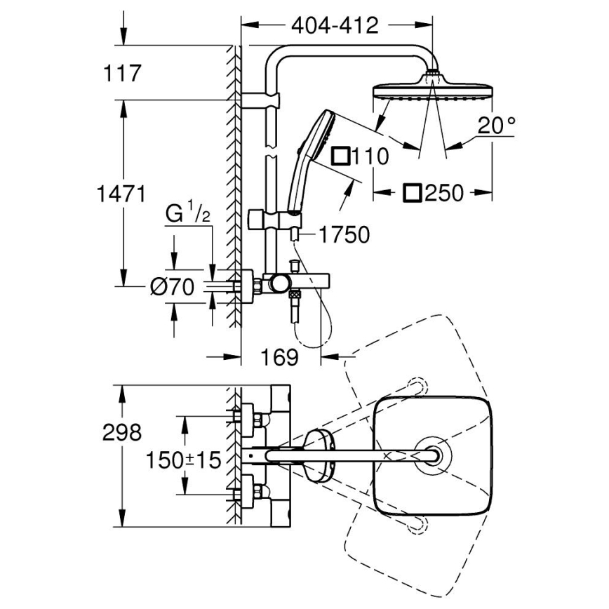 GROHE 26984001 - Suihkujärjestelmä VITALIO COMFORT 390 mm kiiltävä kromi