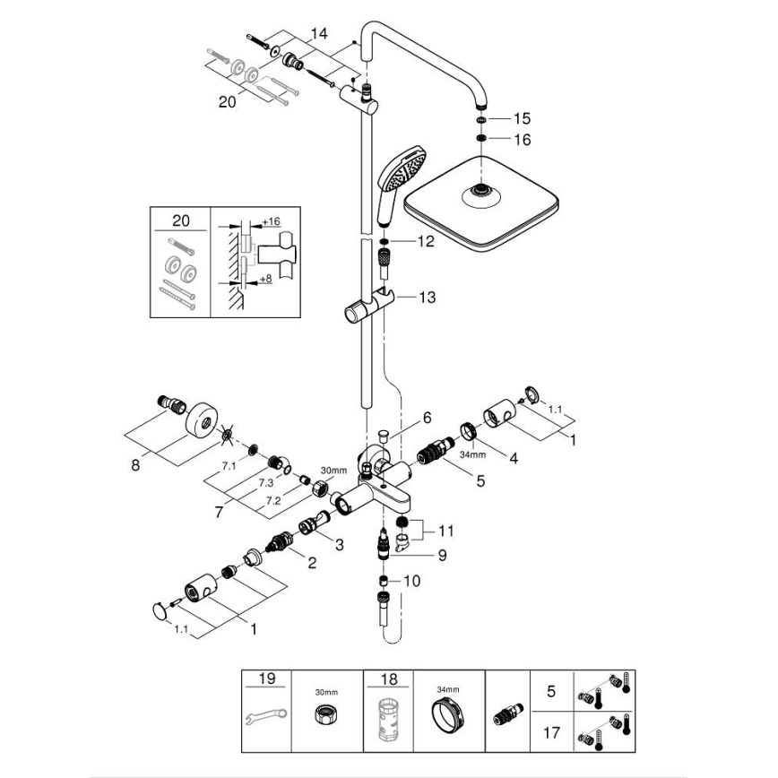 GROHE 269842431 - VITALIO COMFORT 250 suihkujärjestelmä 250 × 250 mm musta
