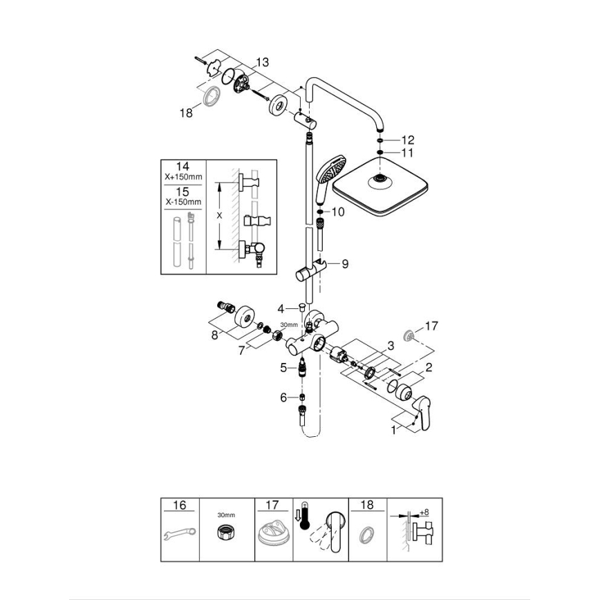 GROHE 26985001 - VITALIO COMFORT 250 suihkujärjestelmä 250 × 250 mm kiiltävä kromi