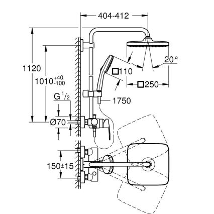 GROHE 26985001 - VITALIO COMFORT 250 suihkujärjestelmä 250 × 250 mm kiiltävä kromi