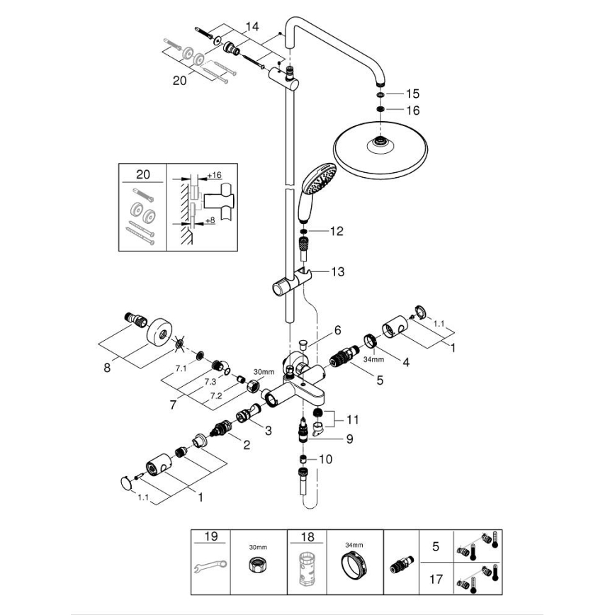 GROHE 269882431 - VITALIO START SYSTEM 250 suihkujärjestelmä 390 mm, musta