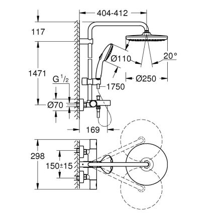 GROHE 269882431 - VITALIO START SYSTEM 250 suihkujärjestelmä 390 mm, musta