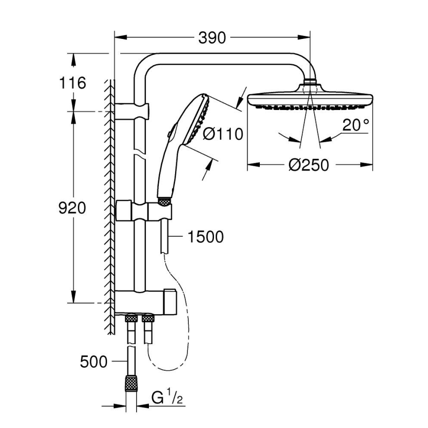 GROHE 26989001 - Suihkujärjestelmä VITALIO START SYSTEM 250 390 mm kiiltävä kromi