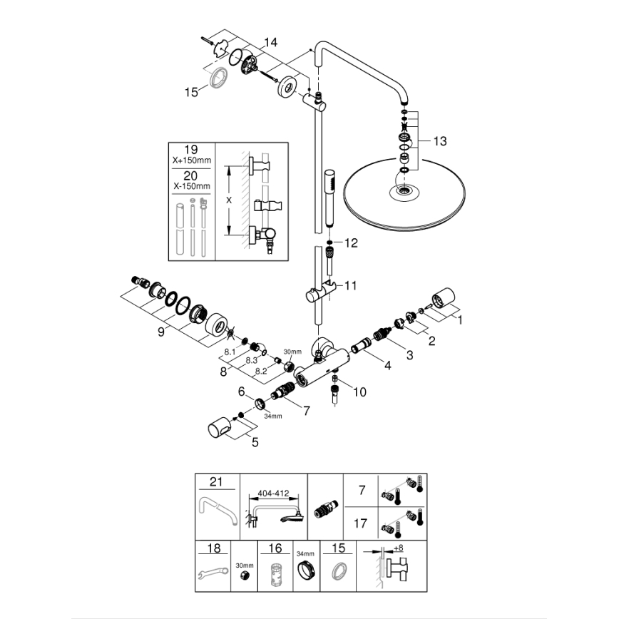 GROHE 27174001 - Suihkujärjestelmä RAINSHOWER SYSTEM 400 450 mm kiiltävä kromi