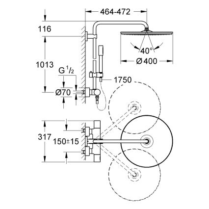 GROHE 27174001 - Suihkujärjestelmä RAINSHOWER SYSTEM 400 450 mm kiiltävä kromi