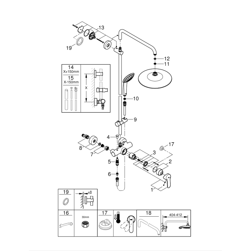 GROHE 27684001 - Suihkujärjestelmä VITALIO JOY 260 450 mm kiiltävä kromi