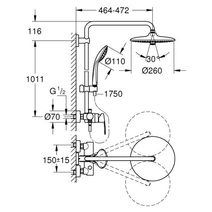 GROHE 27684001 - VITALIO JOY 260 -suihkujärjestelmä 450 mm, kiiltävä kromi