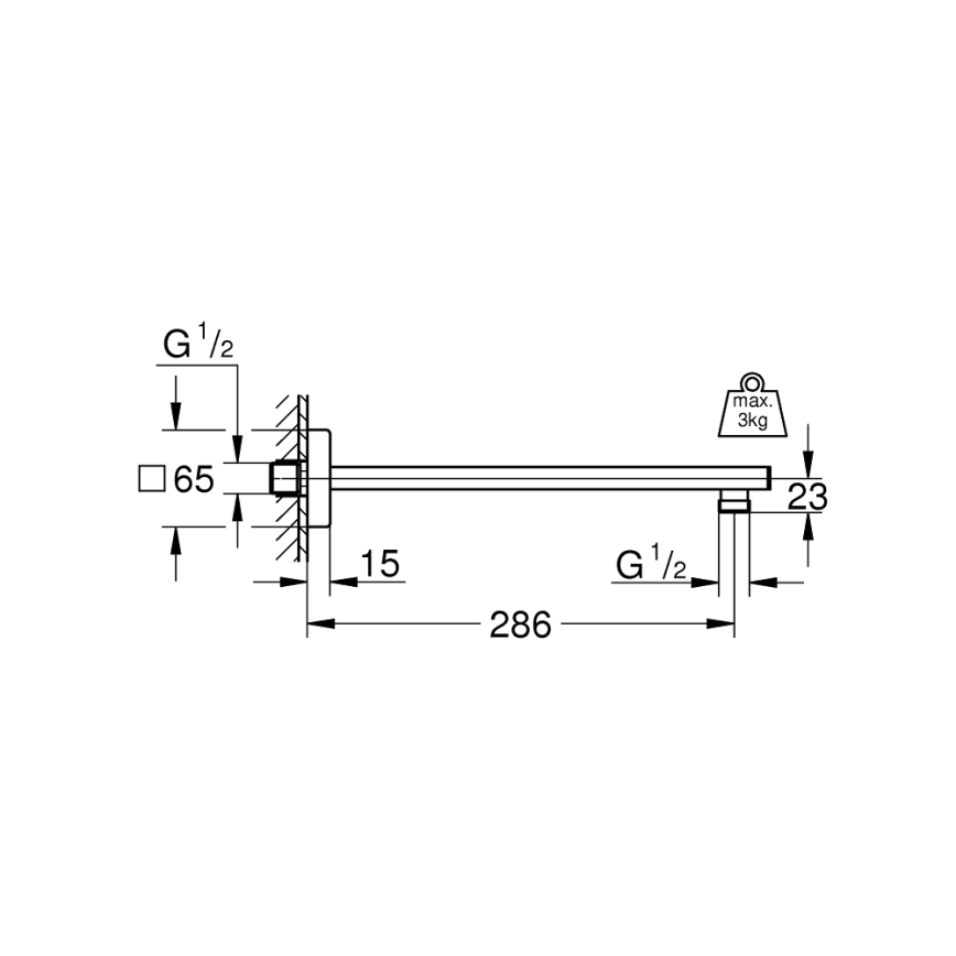 GROHE 27709000 - RAINSHOWER 286 mm suihkuvarsi, kiiltävä kromi