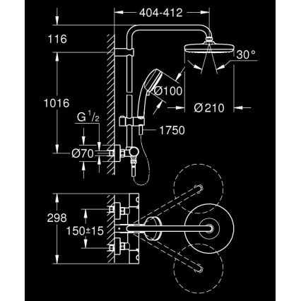 GROHE 27922001 - TEMPESTA COSMOPOLITAN 210 -suihkusetti, termostaattihana, kiiltävä kromi