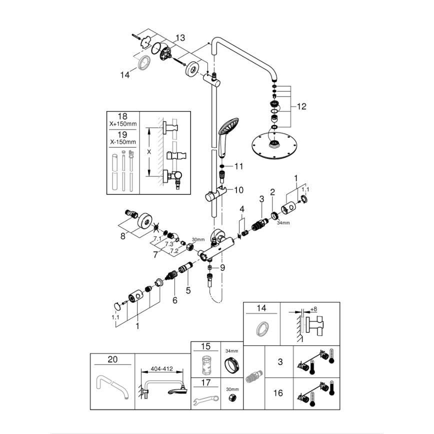 GROHE 27964000 - Suihkusetti EUPHORIA 210 mm kiiltävä kromi