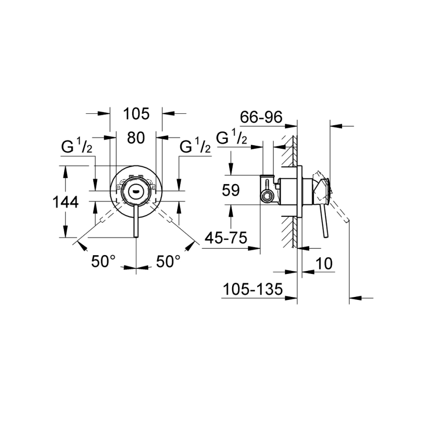 GROHE 29048000 - BAUCLASSIC-suihkuhana seinän sisään asennettavaksi, kiiltävä kromi