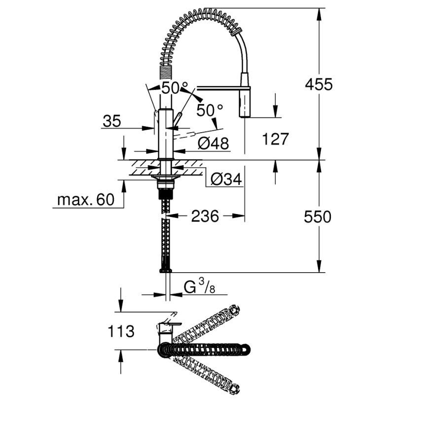 GROHE 30361000 - Keittiöhana GET 455 mm kiiltävä kromi