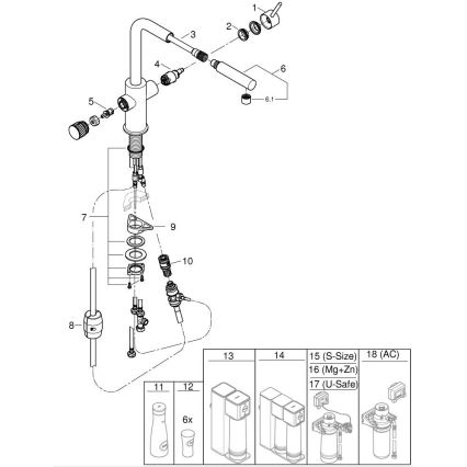 GROHE 30590DC0 - Keittiöhana ulosvedettävällä suihkupäällä BLUE PURE, ruostumaton teräs