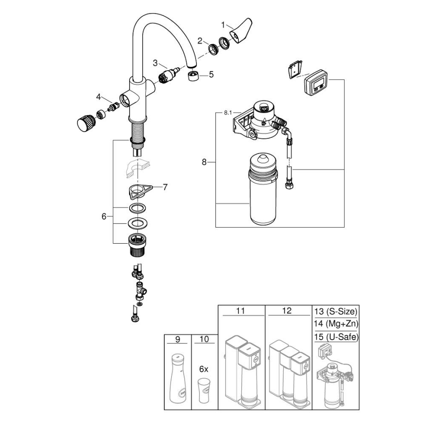 GROHE 30593000 - Keittiöhana BLUE PURE C, C-muotoinen juoksutin, kiiltävä kromi