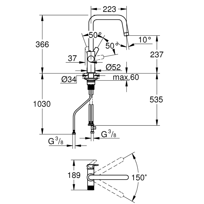 GROHE 30595DC0 - Keittiöhana BLUE PURE ruostumaton teräs
