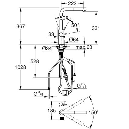 GROHE 30601000 - BLUE PURE A -keittiöhana ulosvedettävällä suihkupäällä, kiiltävä kromi