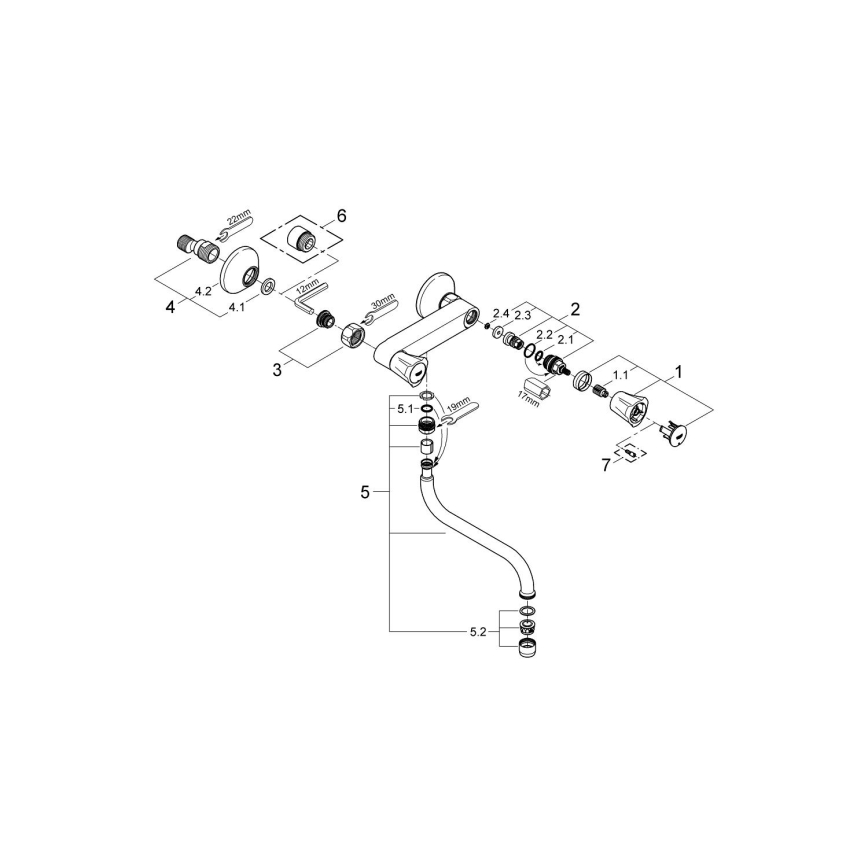 GROHE 31187001 - Seinäasenteinen allashana COSTA L 200 mm, kiiltävä kromi