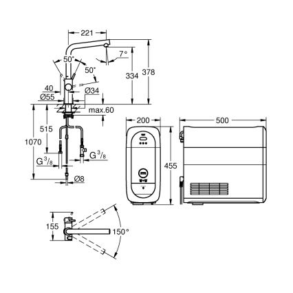GROHE 31454001 - Keittiöhana BLUE HOME, L-mallinen juoksuputki, kiiltävä kromi