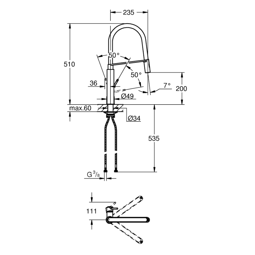 GROHE 31491000 - Keittiöhana CONCETTO ammattimaisella pesusuuttimella, kiiltävä kromi