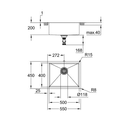 GROHE 31574SD1 - Keittiöallas K700U 550 x 450 mm ruostumaton teräs