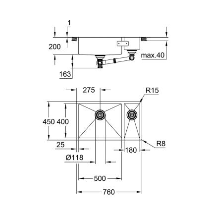 GROHE 31575SD1 - Keittiöallas K700U 760 × 450 mm, ruostumaton teräs