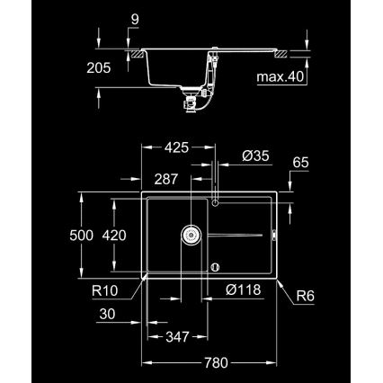 GROHE 31639AP0 - Komposiittiallas K400 780 × 500 mm musta