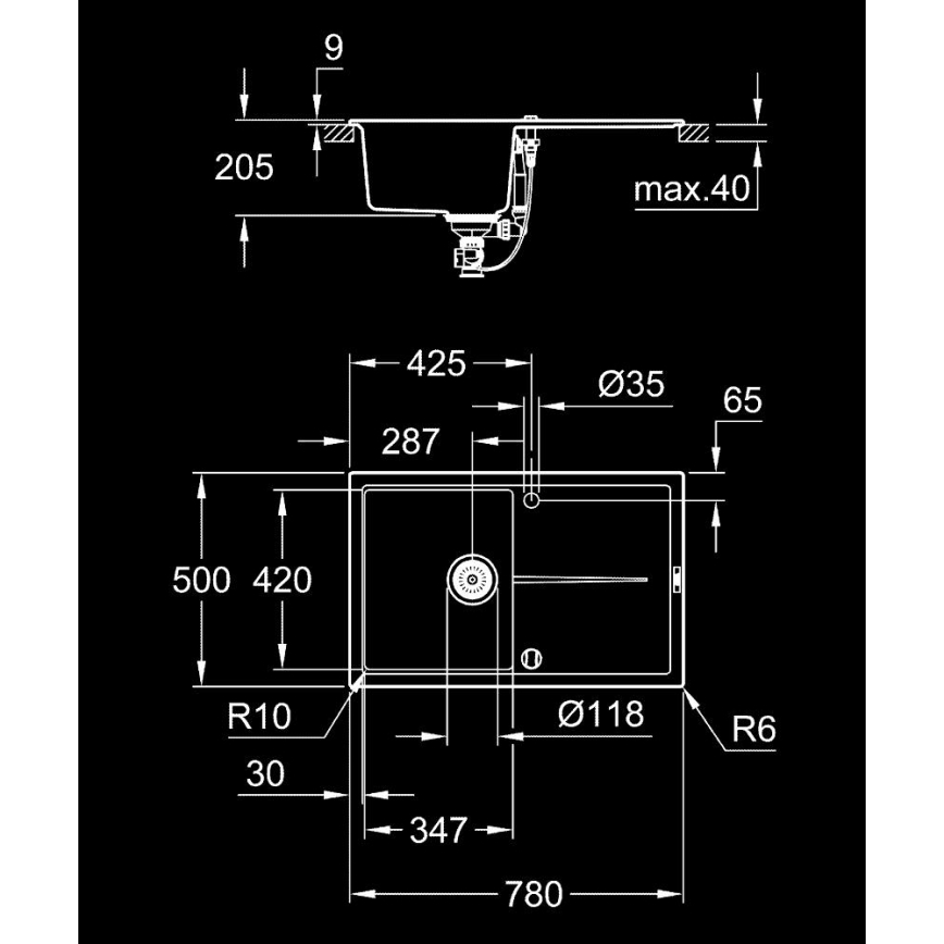 GROHE 31639AP0 - Komposiittiallas K400 780 × 500 mm musta