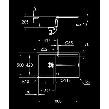 GROHE 31640AP0 - K400 komposiittiallas 860 × 500 mm musta