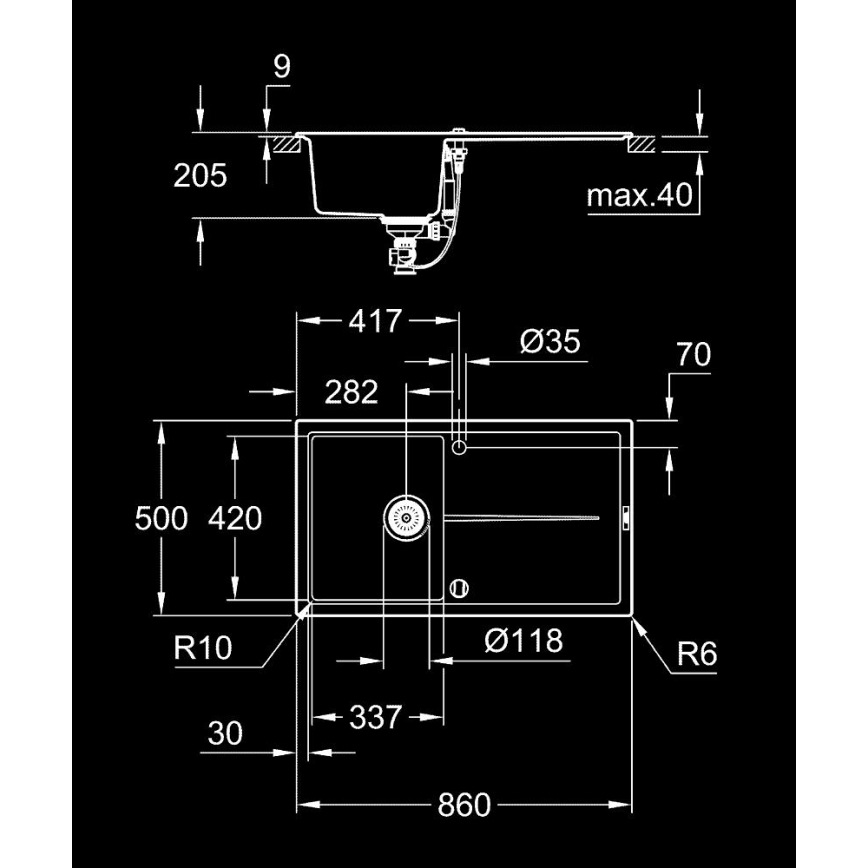 GROHE 31640AP0 - K400 komposiittiallas 860 × 500 mm musta
