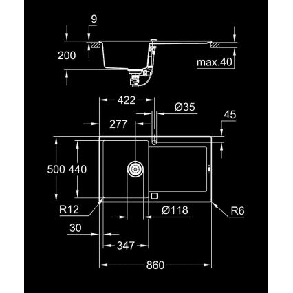 GROHE 31644AP0 - Komposiittiallas K500 860 × 500 mm musta